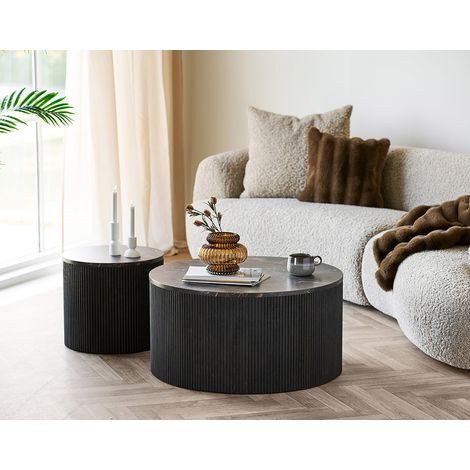 Finn - table basse plateau effet marbre et pieds en tasseaux de bois en fsc 100% - 80 cm (1/5)