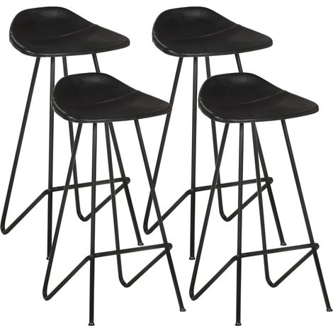 Tabourets de bar 4 pcs Noir Cuir véritable 2 (1/5)