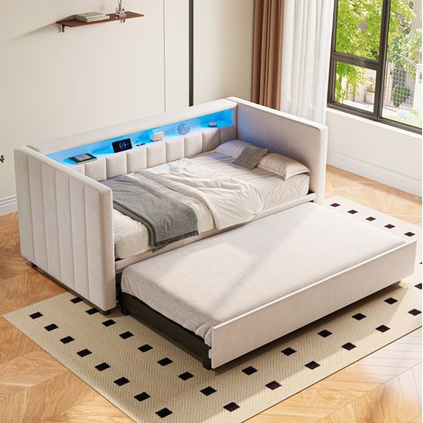 Divano letto estraibile 90x190 in velluto con LED DESVIAE (1/5)