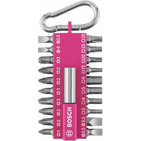 Bosch Set di 21 Pezzi Bit di Avvitamento con Supporto Universale per Bit Rosa (Moschettone, Accessorio per Avvitatore Elettrico)