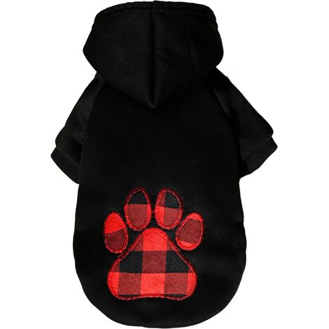 Manteau Chaud Pour Chien Avec Bonnet - Motif Plaid Et Empreintes - Vêtement Hiver Pour Chiot - Taille Unique (1/5)