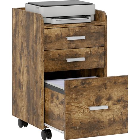 HOMCOM Mobile Filing Cabinet, File Cabinet with 3 Drawers, Rustic Brown