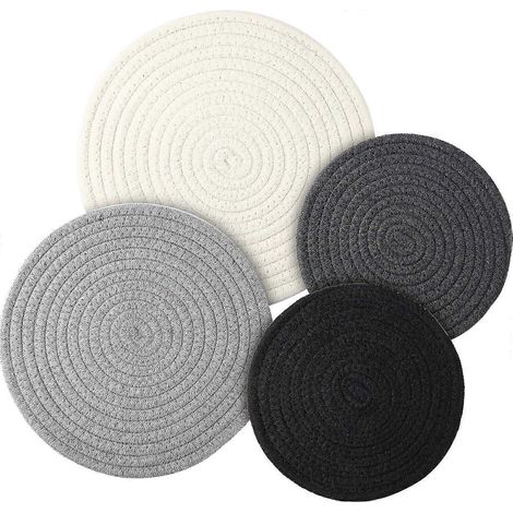 Ensemble de 4 maniques en fil de coton, dessous de plat tissés résistants à la chaleur pour la cuisine, 2 tailles (7 et 9 pouces) (1/4)