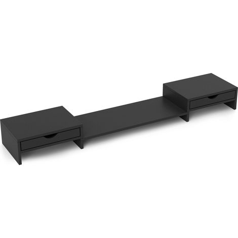 Rehausseur écran PC de bureau - 60-116 cm, noir - Support d'écran d'ordinateur avec 2 tiroirs, longueur et angle réglables - Pour bureau, télétravail - Design ergonomique (1/5)