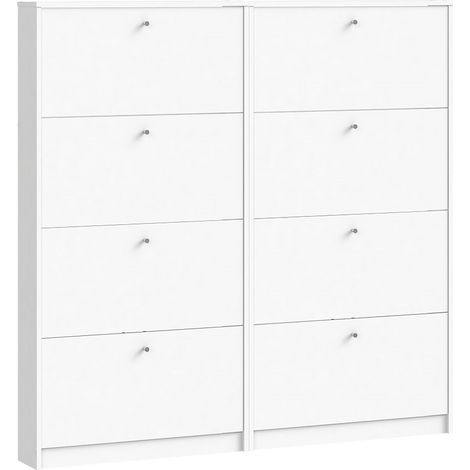 Ebuy24 – Armoire à chaussures Escape 8 abattants – Largeur 150 cm – Hauteur 148 cm – Blanc – Fixation murale pour gain de place (1/5)