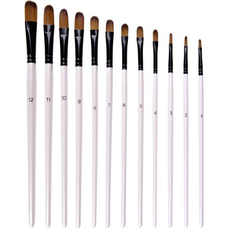 Juego de 12 pinceles de nailon con forma de lengua de gato, ideales para pintura acrílica, al óleo y acuarela. Juego de pintura blanca profesional. (1/5)