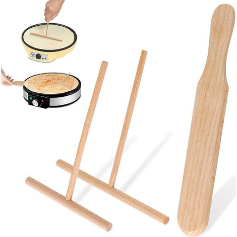 Spatule Crêpe En Bois De Hêtre, Forme en T Rake Spreader, Rateau, Etaleur pour Ustensiles De Cuisine Bois Outil De Cuisson (1/5)