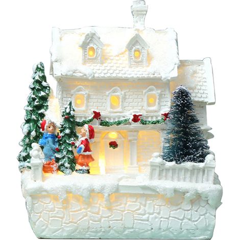 Maison de Noël Lumineuse LED avec Figurines - Décoration Village de Noël pour Intérieur