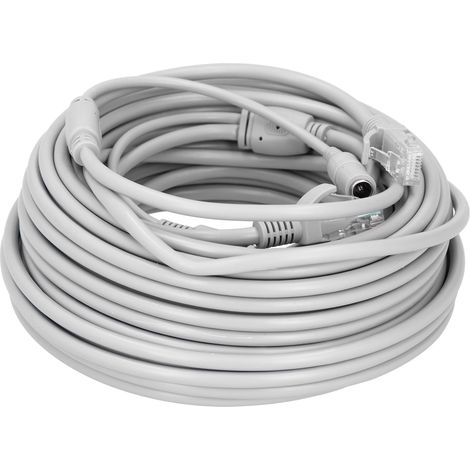 Câble Ethernet portable 2 en 1 avec alimentation et cordon réseau pour caméra IP, NVR et système de vidéosurveillance (10 m / 32,8 pi) (1/5)