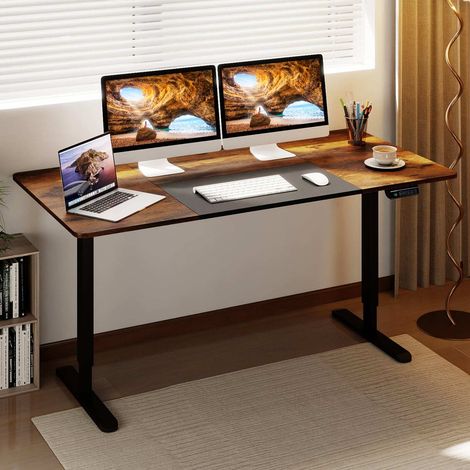 Electric standing desk 140 x 70 cm height-adjustable desk ergonomic sit-stand desk brown (1/2)