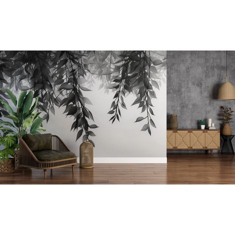 Papier peint nature - branches suspendues en noir et blanc - 150 x 250 cm (1/2)