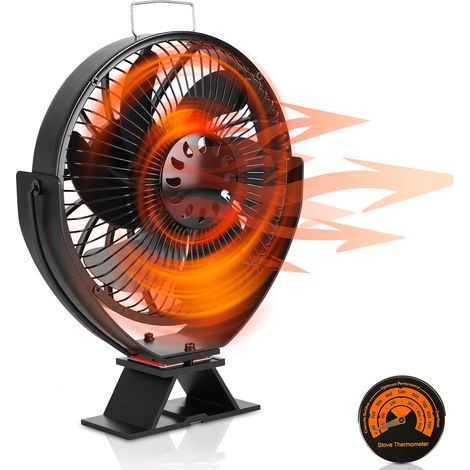 TolleTour Ventilador inclinable para estufa de leña, 6 aspas, rejilla de protección regulable, con termómetro (1/5)
