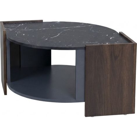 ELVMI Couchtisch mit 1 offenem Fach, in schwarzer Marmoroptik und Walnussoptik für Wohnzimmer, Schwarz (1/5)