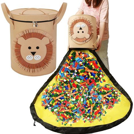 Sac de rangement pour jouets, marron, 1 pièce Tapis de jeu Boîte de rangement pour jouets Boîte de rangement pour tapis Lego Jouets (1/5)