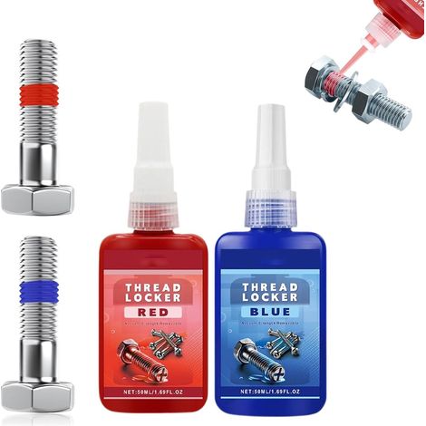 Frein Filet,Frein Filet Bleu et Rouge,Frein Filet Moyen et Haute Résistance,2x50ml Frein Filet Fort et Moyen,pour Écrous Verrouillage,Boulons,Métaux Prévenir Desserrage et Corrosion (1/5)