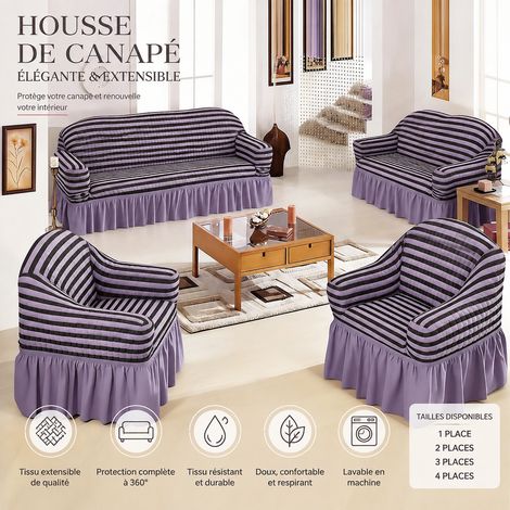 Housse de canapé 3 places extensible tissu gaufré violet bicolore avec jupe 190-230cm réf 9390 36 × 25 × 19 cm 1,1 kg – Livraison gratuite