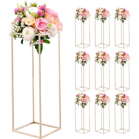Support Fleur Mariage Colonne Lot de 10 Support Fleur Centre de Table Mariage 80 cm Présentoir Floral Rectangulaire pour Fêtes, Anniversaires, Décoration Intérieure, avec Vis Dissimulées, Doré (1/5)