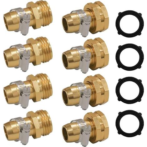 Raccord de réparation pour tuyau d'arrosage avec colliers de serrage, adapté aux raccords de tuyau d'arrosage de 3/4 pouce ou 5/8 pouce, ensemble de 4 pièces. (1/5)