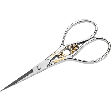 1 paire de ciseaux de tailleur en acier inoxydable, accessoires de couture pour la maison et le bricolage (argenté avec motif doré) (1/5)