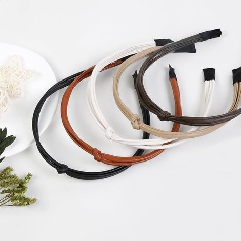5 teiliges Set Lederstirnbänder für Damen stilvolle, geknotete Stirnbänder in Schwarz, Schokoladenbraun, Weiß, Karamell und Milchtee (1/5)