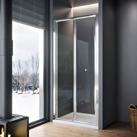 ELEGANT 860x1850mm Bi-Fold Shower Enclosure 5mm Safety Tempered Glass Folding Wet Room Bath Door (1/5)