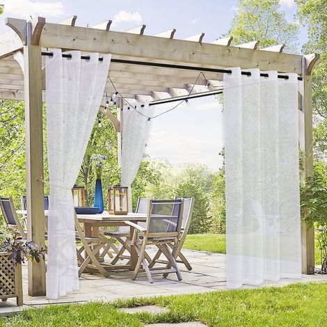2 PCS Rideaux d'extérieur imperméables à œillets pour Salon,Chambre,Porche,pergola,cabane,130 x 214cm,Blanc (1/5)