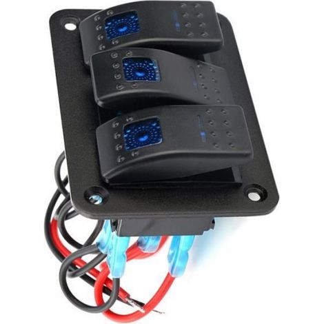 1 Panneau interrupteur 3 gangs, Étanche IP66, LED bleue, 12V/24V, Véhicule Bateau (1/4)