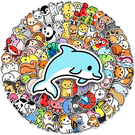 Autocollants Animaux - 100 Pièces PVC Imperméables - Pour Valise Scooter Réfrigérateur Téléphone - Format 5,5 à 8,5 cm (1/5)