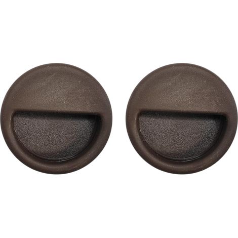 2x Poignée de meuble ronde encastrable diamètre 54 mm plastique placard porte cuisine armoire tiroir buffet maison, marron foncé (1/4)