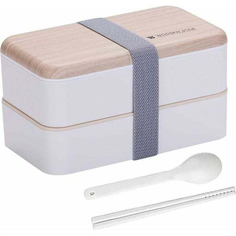 Lunch Box Chauffante Electrique, Bento Box Isotherme Gamelle Chauffante avec Couche Double avec Une Paire de Baguettes et Une Cuillère (Blanc) (1/4)