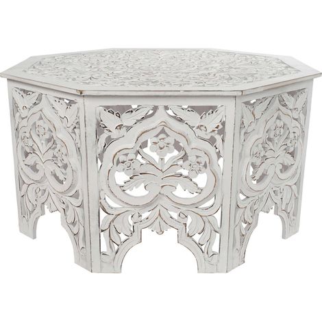 Table basse design blanc vieilli élégante et raffinée - Blanc vieilli patiné (1/4)