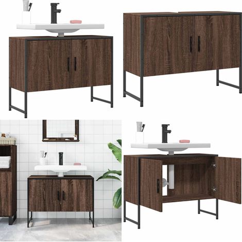 Waschbeckenunterschrank Braun Eichen-Optik 80x33x60 cm - Badezimmermöbel - Waschbeckenunterschrank - Unterschrank Bad - Holzlook Möbel - Brauner Schrank - Home & Living