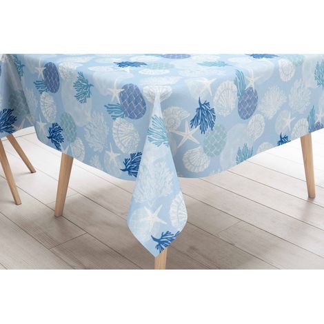 TOVAGLIA LIMA © in TELA CERATA plastificata LAVABILE idrorepellente in PVC CORALLI Blu Made in Italy Cm. 140x140 x4 persone