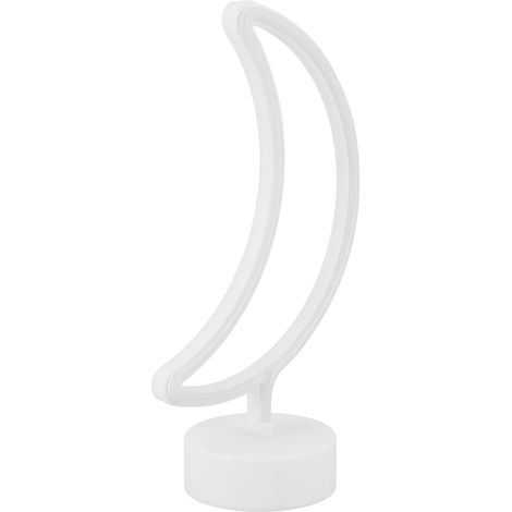 Enseigne lumineuse néon en forme de lune avec socle, idéale pour une chambre, une fête ou un anniversaire. Alimentation USB/piles. (1/5)