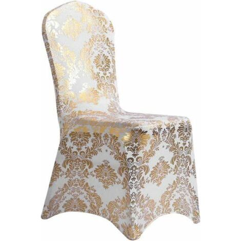 Pair Housses de chaises de mariage, housses de chaises élastiques universelles pour restaurants et hôtels, 454,590 cm, argent et or (or) (1/5)