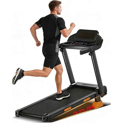 Tapis de course électrique 3 CV pour usage domestique, convient au bureau/à la salle de sport, 12 programmes, tapis de course 3 en 1 avec inclinaison jusqu'à 15 %, vitesse maximale de 12 km/h.