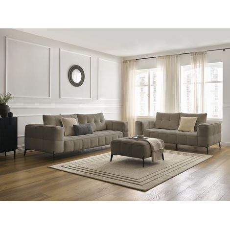 BOBOCHIC - Ensemble canapé droit fixe 3 + 2 places ANIS tissu texturé avec pouf   Taupe