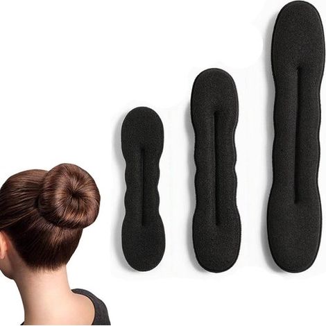 Lot de 3 élastiques à chignon magiques - Outil de coiffure pour chignon parfait - Pince à cheveux facile - Élastique pour cheveux - Noir - 3 tailles (1/5)