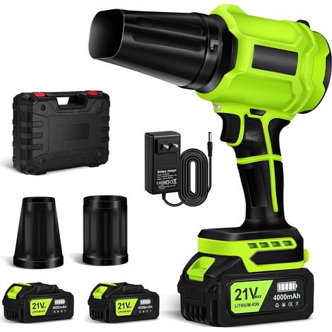 Souffleur de Feuilles sans Fil avec 2 Batteries 4,0 Ah et Chargeur 800000 TR/Min, Souffleur à Feuilles sans Fil 65 m/s avec Boîte à Outils pour Feuilles, Poussières, Neige,Vert Fluo (1/5)