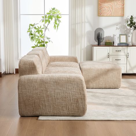 Canapé modulaire en tissu chenille, rembourré de mousse haute résilience 30D, réversible, avec base antidérapante, facile à déplacer, idéal salon et pièces, couleur kaki clair. (1/5)