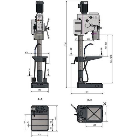 Perceuse à colonne par engrenages jusque ø 30 mm CM4 2,2 kW 400V vitesses variables avances de perçage Optidrill DH32GSV 400V (1/5)