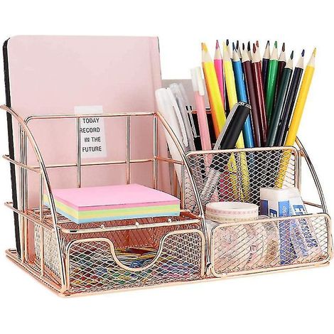 Organiseur de bureau / Rangement de bureau / Porte-stylo / Organiseur multifonction - Or rose (1/5)