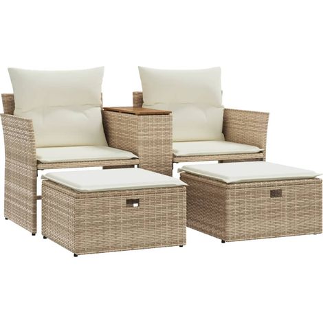 Maison Exclusive - Divano da Giardino 2 Posti con Sgabelli Beige in Polyrattan