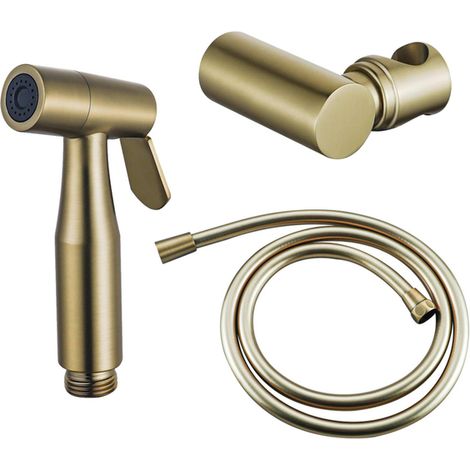 FugaFlow Eccelente Ensemble d'accessoires bidet - douchette à main - flexible 150cm - support - Laiton brossé PVD (Or) (1/5)