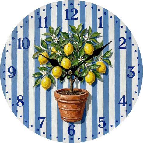 Reloj de pared de madera limonero azul y blanco 34 cm (1/5)