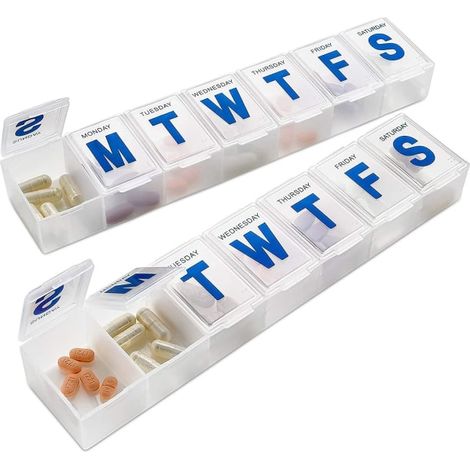 Pilulier hebdomadaire, format extra large (7 jours), lot de 2 (1/5)