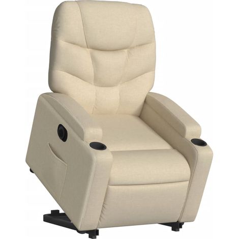 Poltrona relax TV molto comoda con funzione di sollevamento elettrico in tessuto crema DEC028285