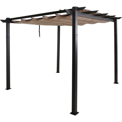 Pergola de jardin en aluminium 3x3 m avec toit coulissant réglable UV50+ structure 8 cm coloris crème beige 040009724