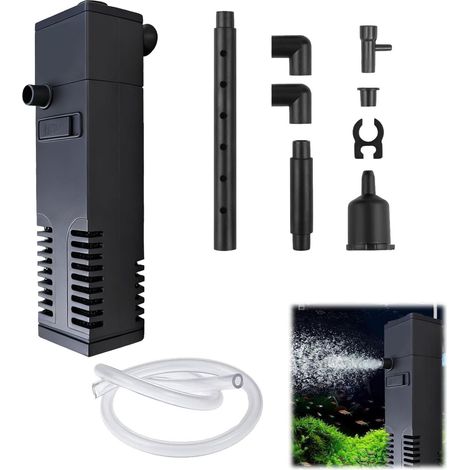 Filtre Intérieur pour Aquarium de 20L à 40L – 3 en 1 avec Pompe, Montage Simple, Idéal pour Aquariums d’Eau Douce et Salée,Système de Double Filtration, Performance Supérieure d’Oxygénation de l’Eau (1/5)