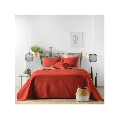 COUVRE-LIT 2 PERSONNES MATELASSÉ 220 x 240 CM – MICROFIBRE UNIE ROMANE TERRACOTTA